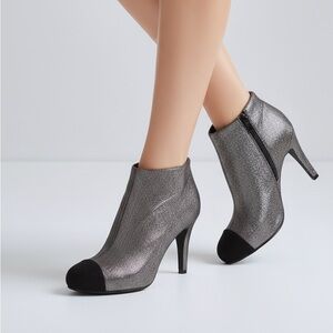 Chanel silver with black ankle booties heels